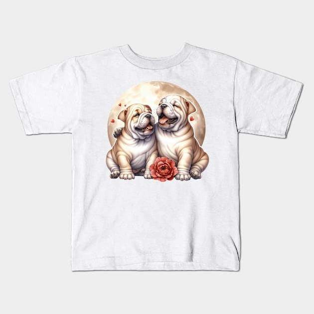 Valentine Bulldog Couple Kids T-Shirt by Chromatic Fusion Studio